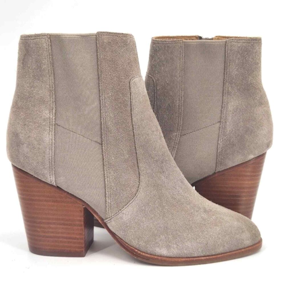 New Soludos Emma Gray Leather Suede Ankle Boots Booties Womens US Size 7.5 boho